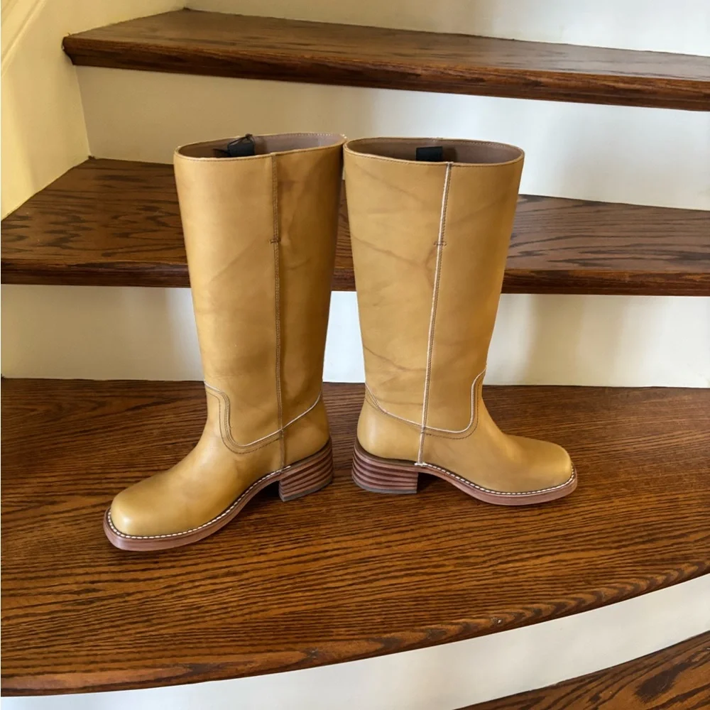 Free People Frye Campus 14L Calf Boots 7 banana tan - Picture 5 of 8